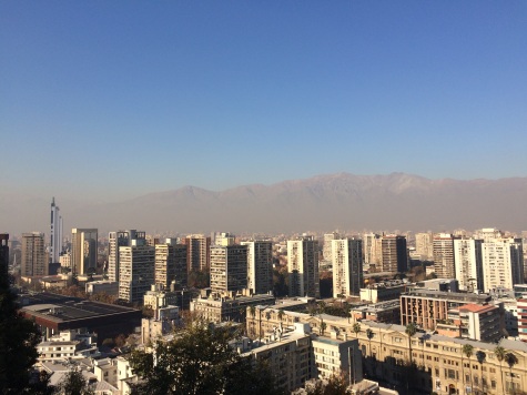 The smog blurs out things a bit, but there they are, the Andes, seen from the top of 'Cerro Santa Lucia'!