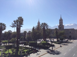 Arequipa's beautiful 'Plaza de Armas', with the Andes in the background