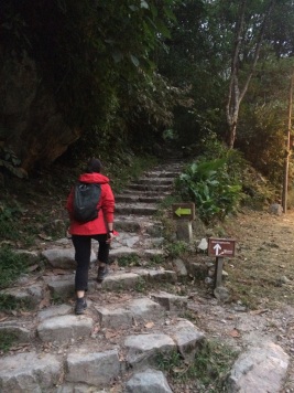 Jules starts the climb to Machu Picchu