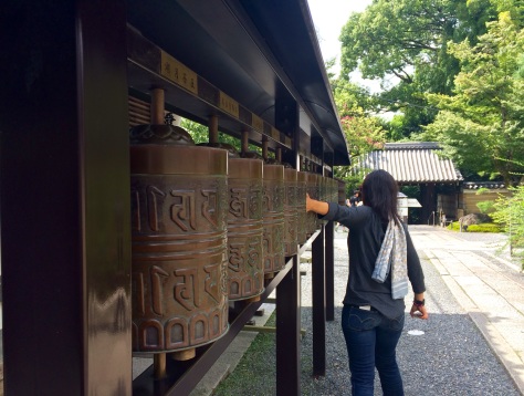 Jules 'ding donging' the bells outside the Kodaiji temple