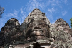 A closeup of Angkor Thom's North Gate