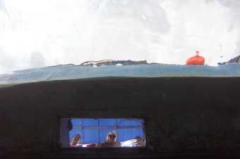 View from below of our transparent bottom boat