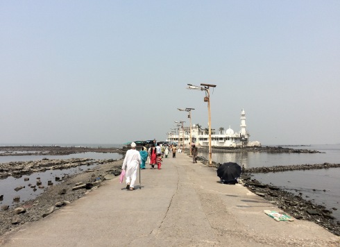 The Haji Ali Dargah mosque is accessible through a natural causeway that may flood during high tide