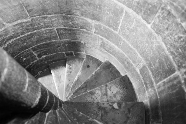 Spiral staircase at the Powder Tower, Prague (16mm, 1/60s, f1.4, ISO 1250)