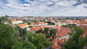 City view from the Prague Castle (two-picture panorama at 16mm, 1/350s, f8, ISO 200)