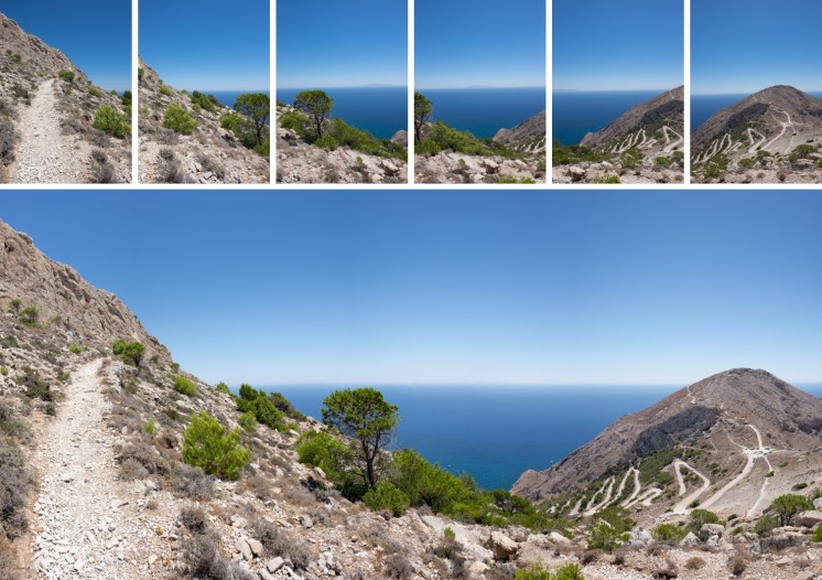 Above, the original six pictures used to stitch the panorama below (Santorini, Greece, 16mm, f9, 1/350s, ISO 200, PPL3-Altered)